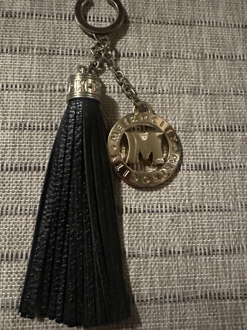 Metro Black Leather Tassel Key & Card Holder Charm with Gold Medallion